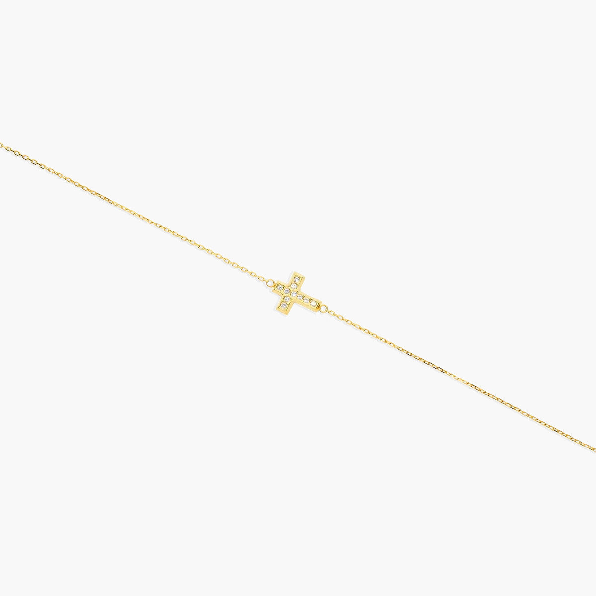 Pulsera de oro 18K circonitas con motivo en forma de cruz 16-18 cm