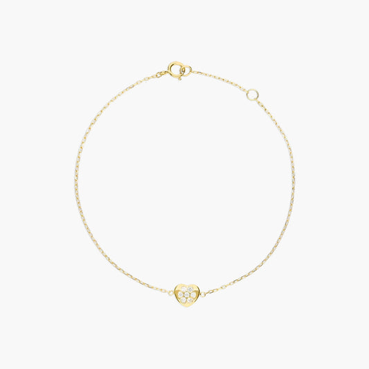 Pulsera de oro 18K circonitas con motivo en forma de corazón 16-18 cm
