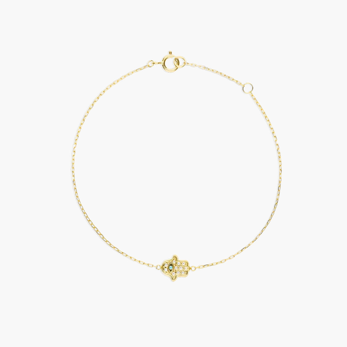 Pulsera de oro 18K circonitas con motivo en forma de mano de Fátima 16-18 cm