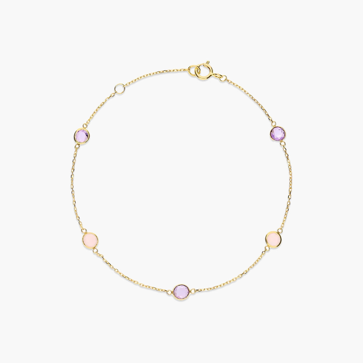 Pulsera de oro 18K circonitas violeta y rosa 16-18 cm