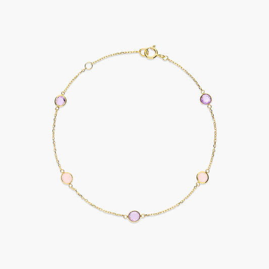 Pulsera de oro 18K circonitas violeta y rosa 16-18 cm