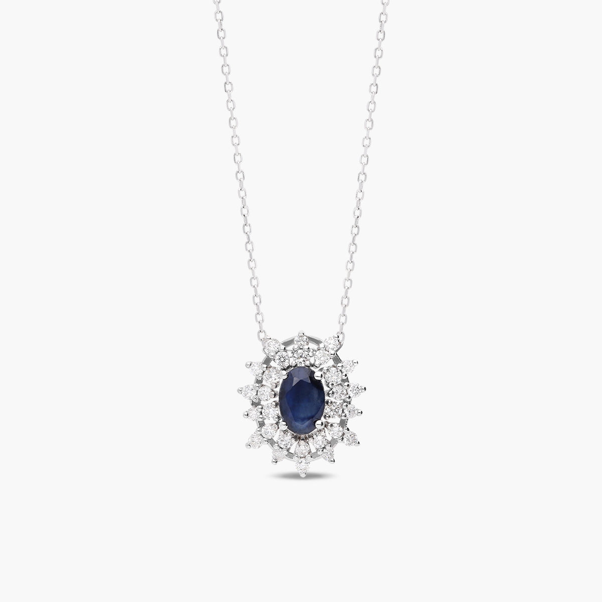 Collar de oro blanco 18K diamante natural 0.30 ct. zafiro 13 mm IMPERIAL SAPPHIRE