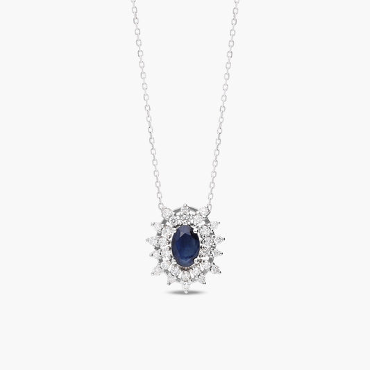 Collar de oro blanco 18K diamante natural 0.30 ct. zafiro 13 mm IMPERIAL SAPPHIRE