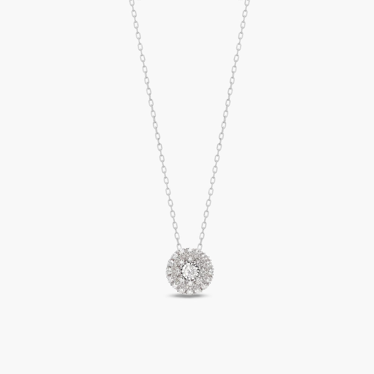 Collar de oro blanco 18K diamante natural 0.14 ct. 8 mm