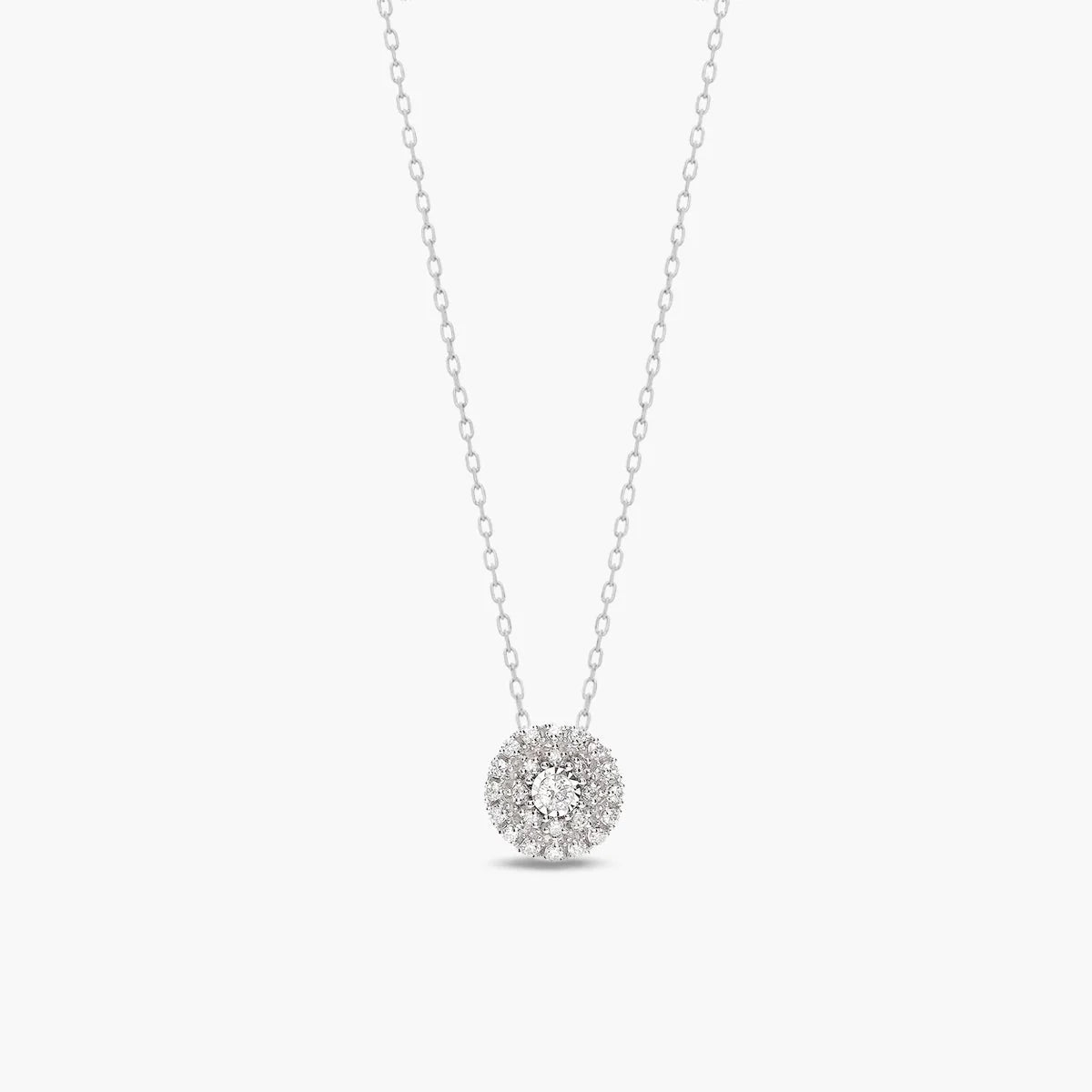 Collar de oro blanco 18K diamante natural 0.14 ct. 8 mm