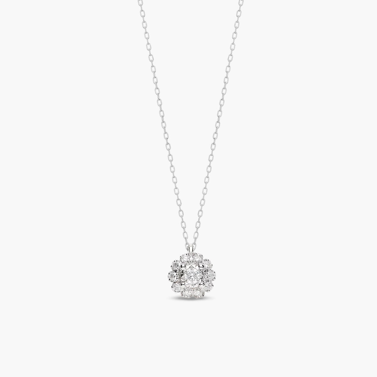 Collar de oro blanco 18K diamante natural 0.08 ct. 6 mm