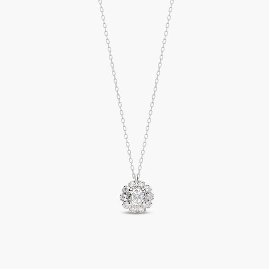 Collar de oro blanco 18K diamante natural 0.08 ct. 6 mm