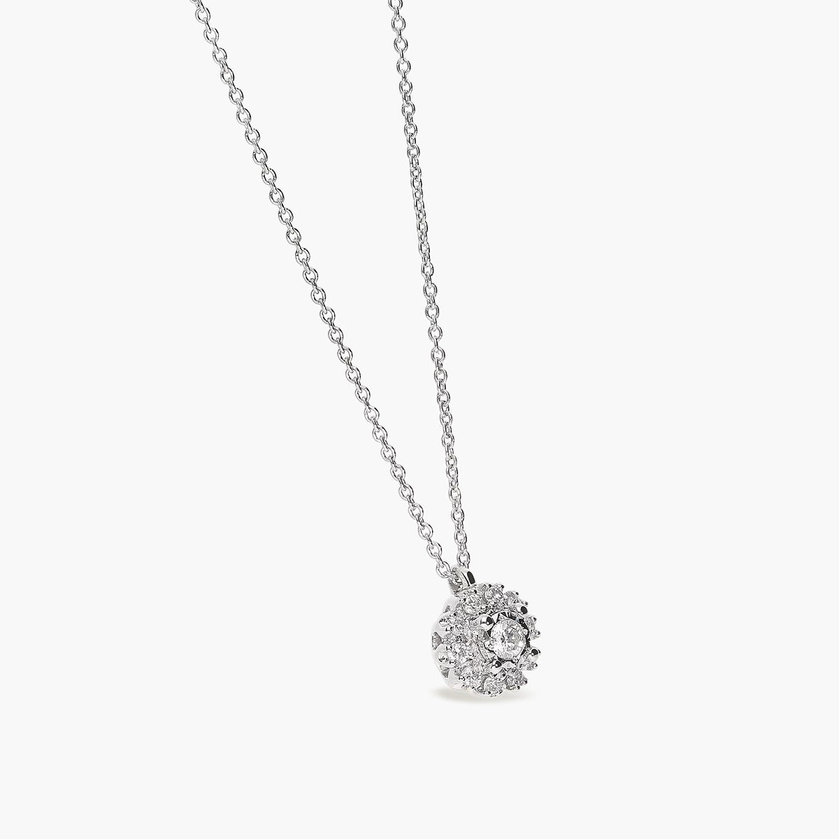 Collar de oro blanco 18K diamante natural 0.08 ct. 6 mm