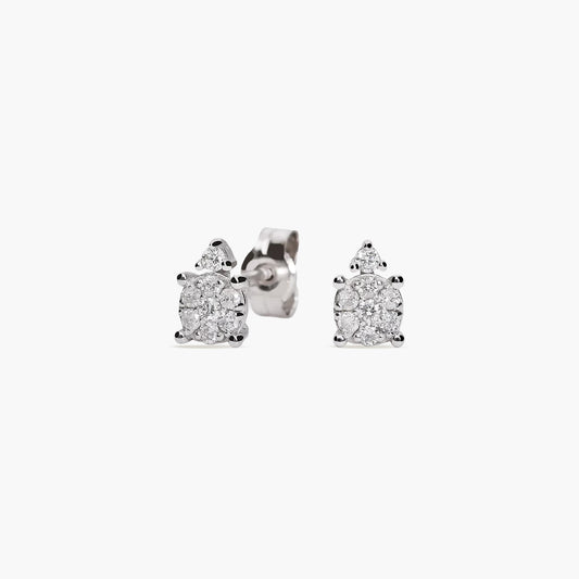 Pendientes de oro blanco 18K diamante natural 0.14 ct. 6 mm