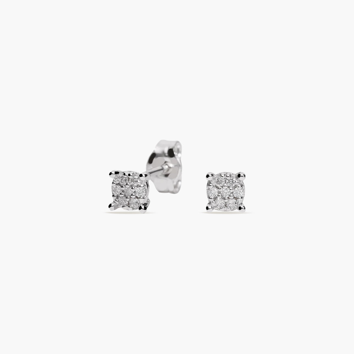 Pendientes redondos de oro blanco 18K diamante natural 0.08 ct. 4 mm