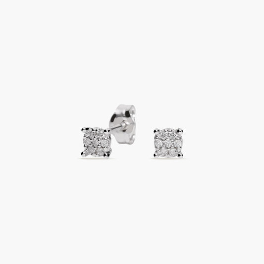 Pendientes redondos de oro blanco 18K diamante natural 0.08 ct. 4 mm