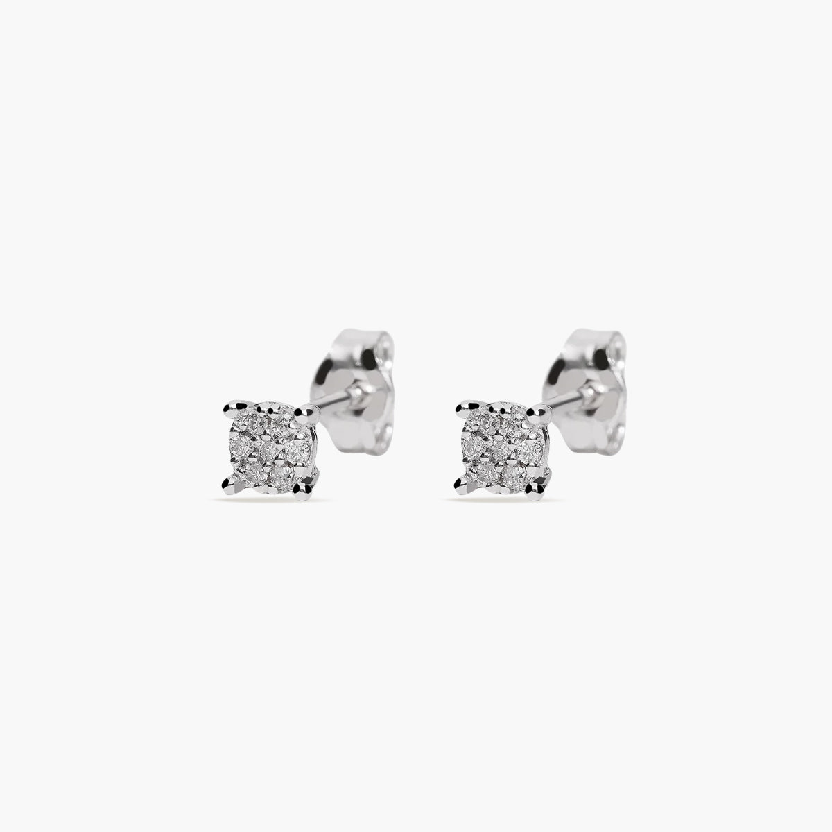 Pendientes redondos de oro blanco 18K diamante natural 0.08 ct. 4 mm