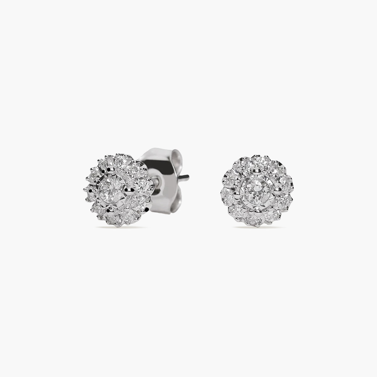 Pendientes redondos de oro blanco 18K diamante natural 0.18 ct. 6 mm