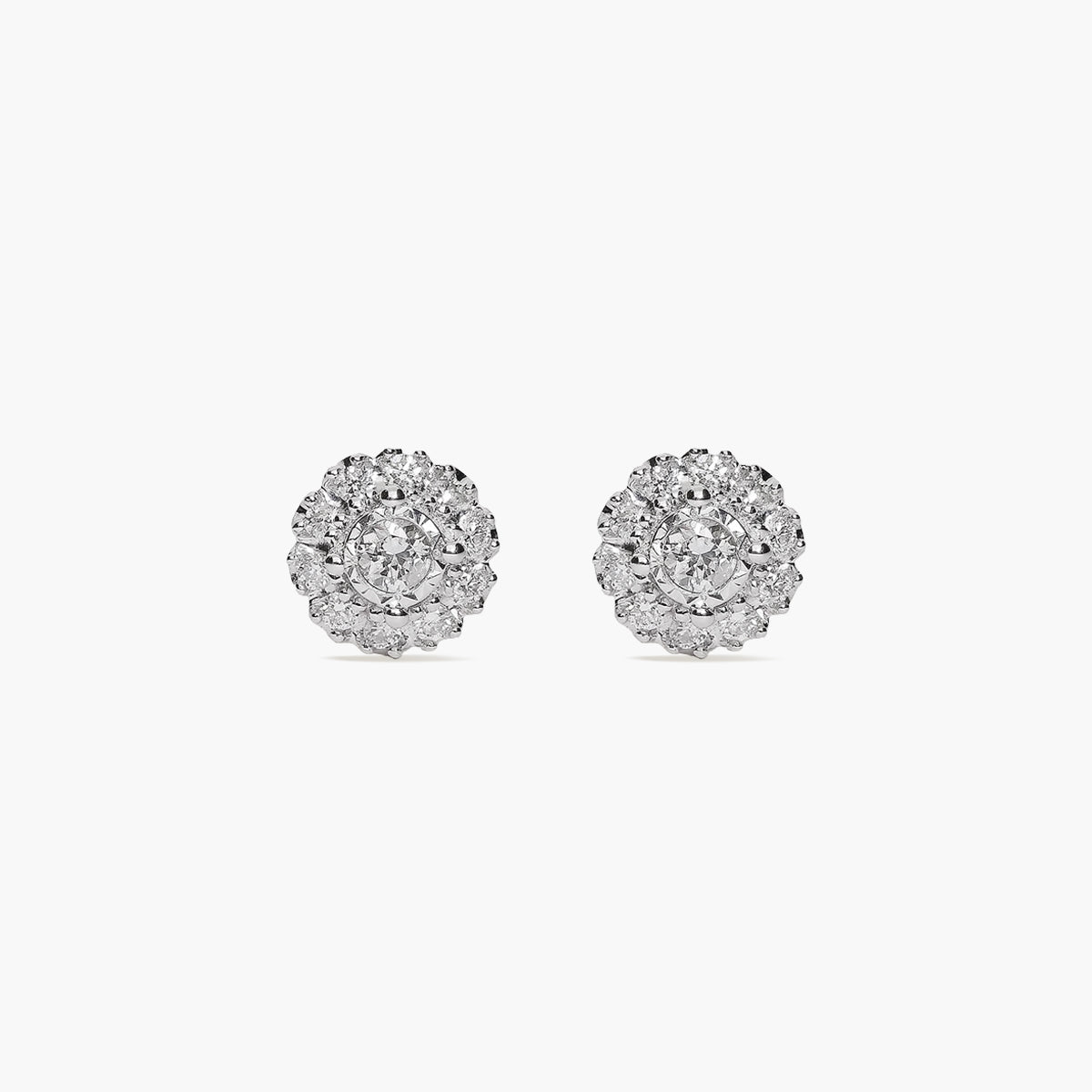 Pendientes redondos de oro blanco 18K diamante natural 0.18 ct. 6 mm