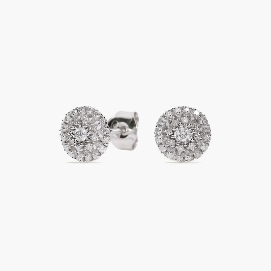 Pendientes redondos de oro blanco 18K diamante natural 0.20 ct. 7 mm