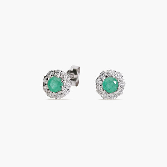 Pendientes de oro blanco 18K diamante natural 0.45 ct. esmeralda 7 mm FOREST