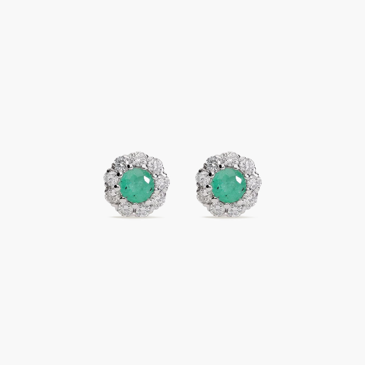 Pendientes de oro blanco 18K diamante natural 0.45 ct. esmeralda 7 mm FOREST