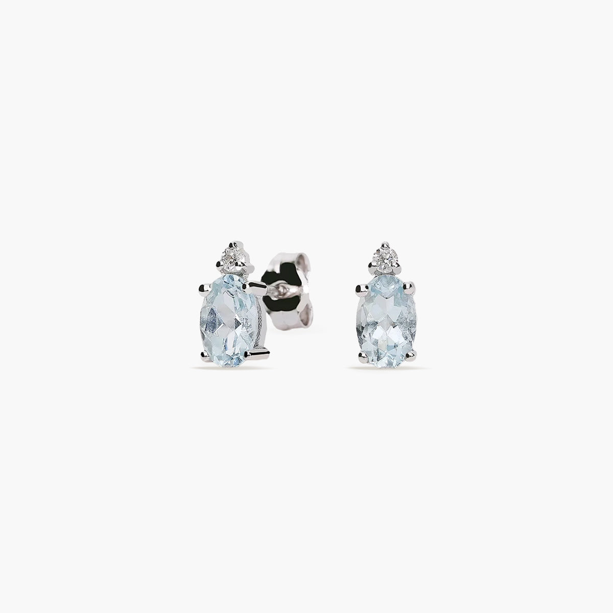 Pendientes de oro blanco 18K diamante natural 0.04 ct. aguamarina 8 mm GLACIER