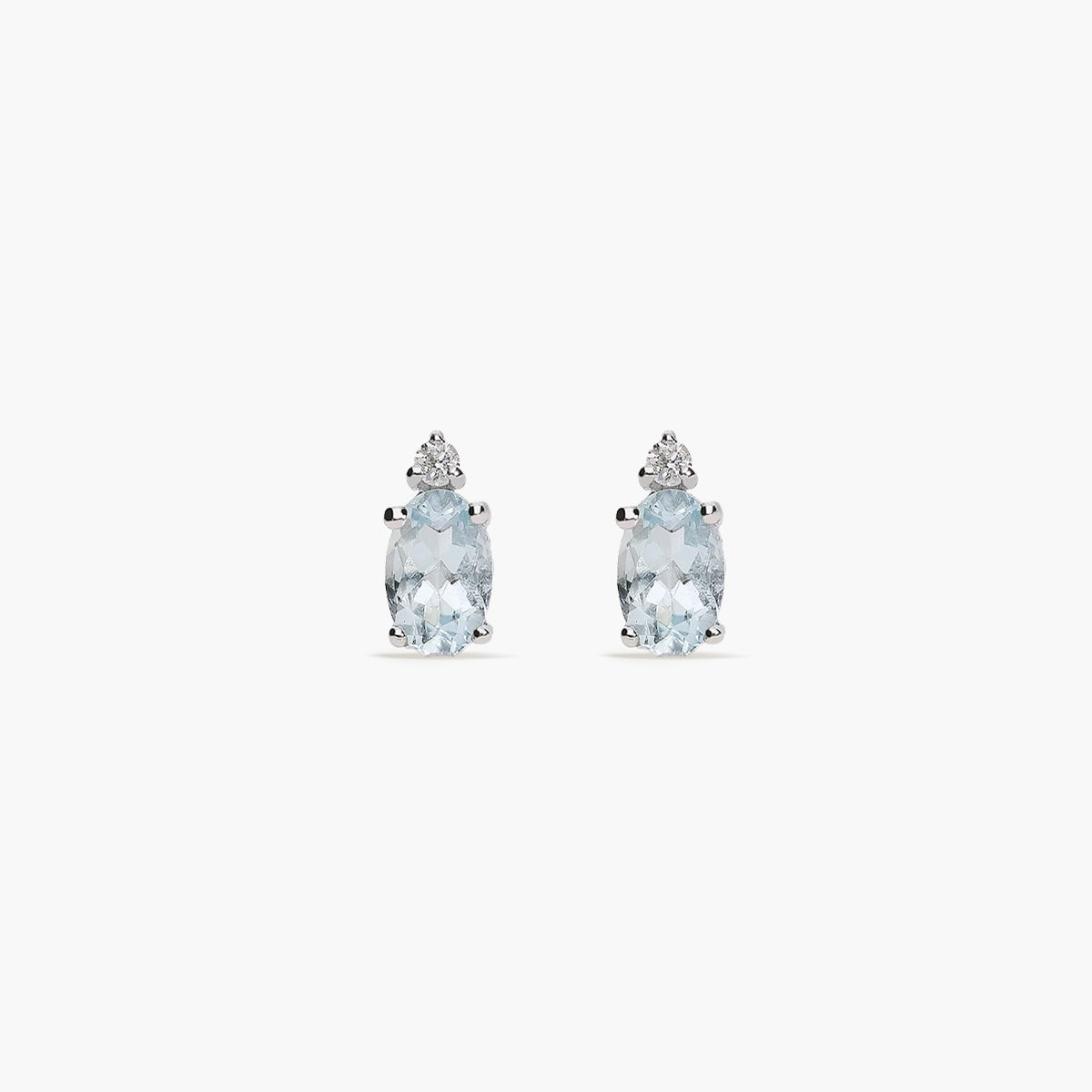 Pendientes de oro blanco 18K diamante natural 0.04 ct. aguamarina 8 mm GLACIER