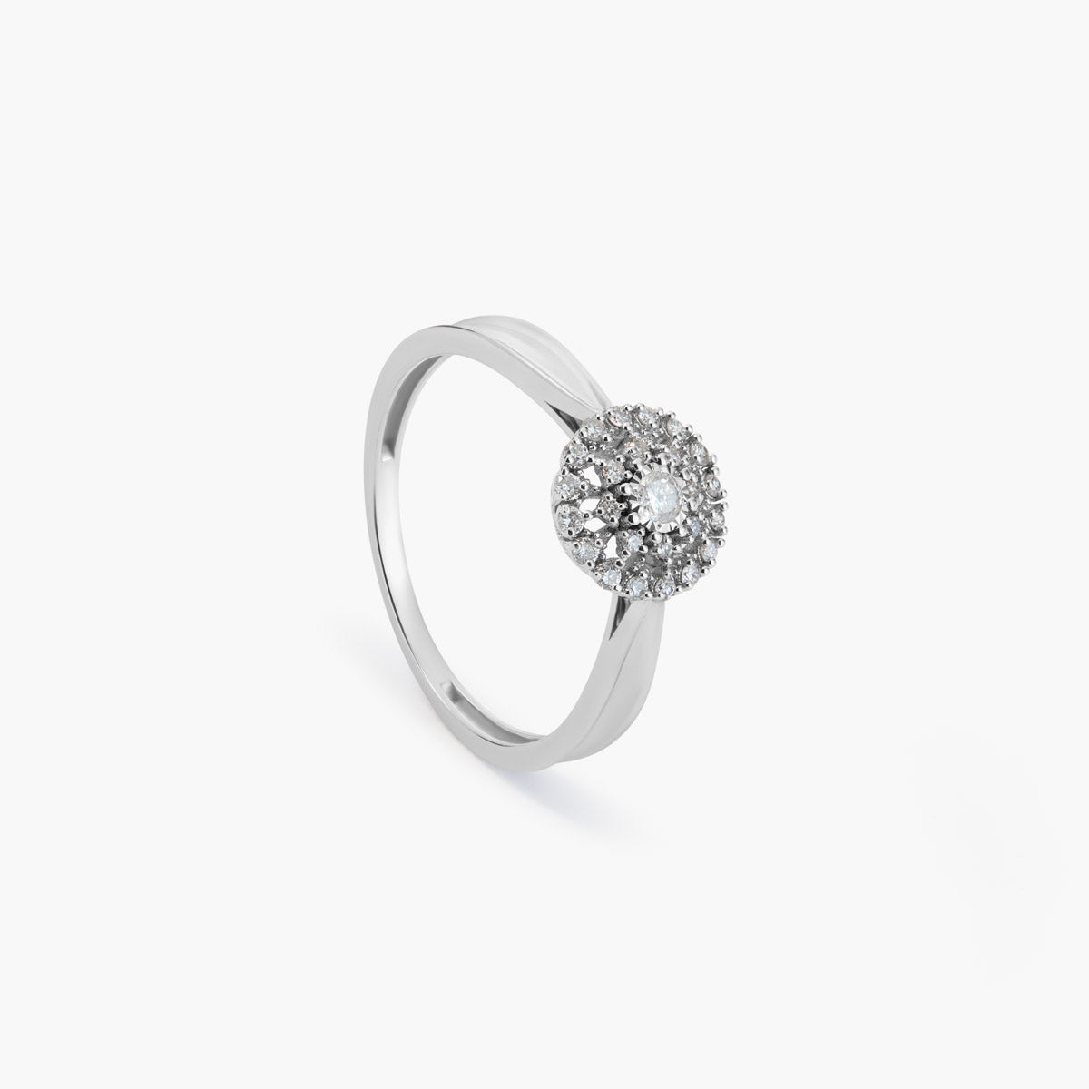 Anillo de oro blanco 18K diamante natural 0.14 ct. 