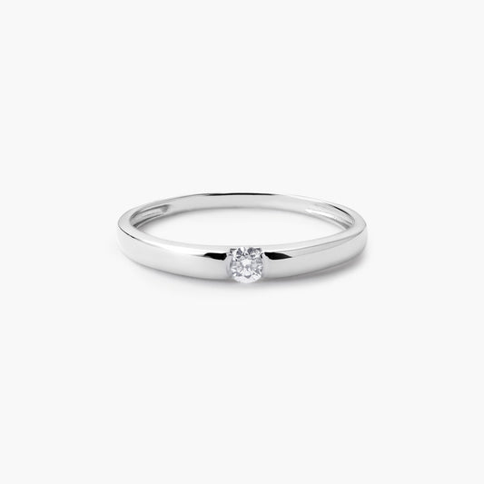 Anillo de oro blanco 18K diamante natural 0.1 ct.