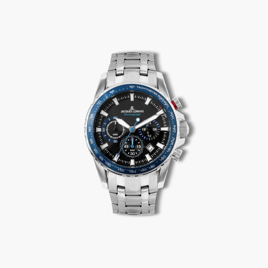 Reloj Jacques Lemans Liverpool 1-2099E acero esfera negra y azul