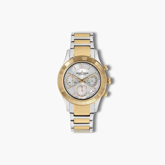 Reloj Jacques Lemans Venice 1-2151G cronógrafo acero bicolor esfera nácar circonita