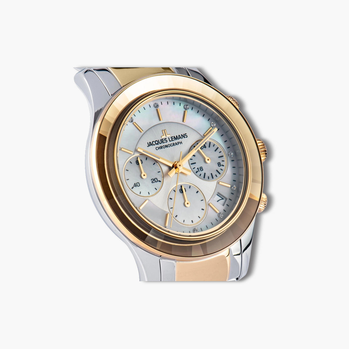Reloj Jacques Lemans Venice 1-2151G cronógrafo acero bicolor esfera nácar circonita