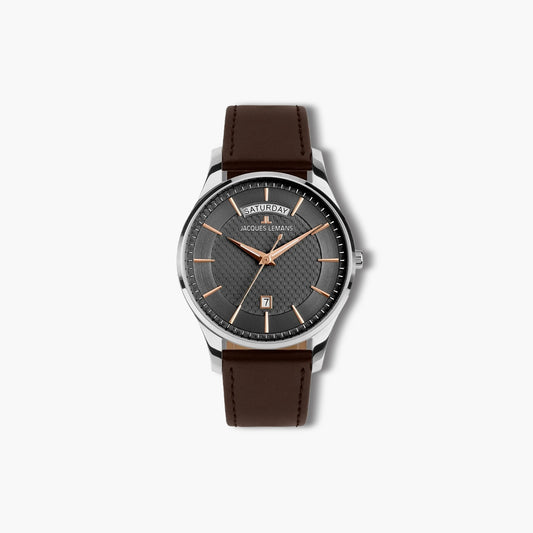 Reloj Jacques Lemans London 1-2193D cronógrafo piel marrón esfera gris