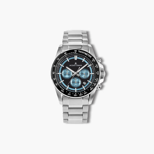 Reloj Jacques Lemans Liverpool 1-2207B cronógrafo acero esfera negra y azul