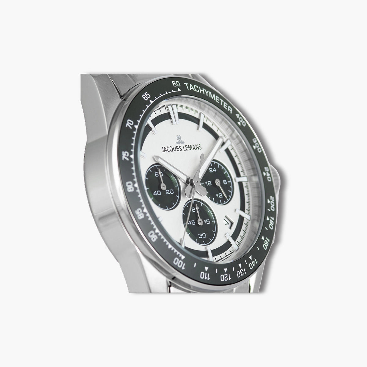 Reloj Jacques Lemans Liverpool 1-2207E cronógrafo acero esfera blanca y verde