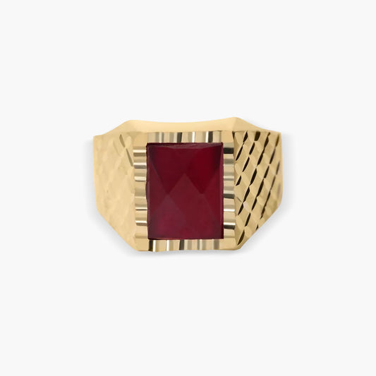 Sello hombre rectangular de oro 18K rubí