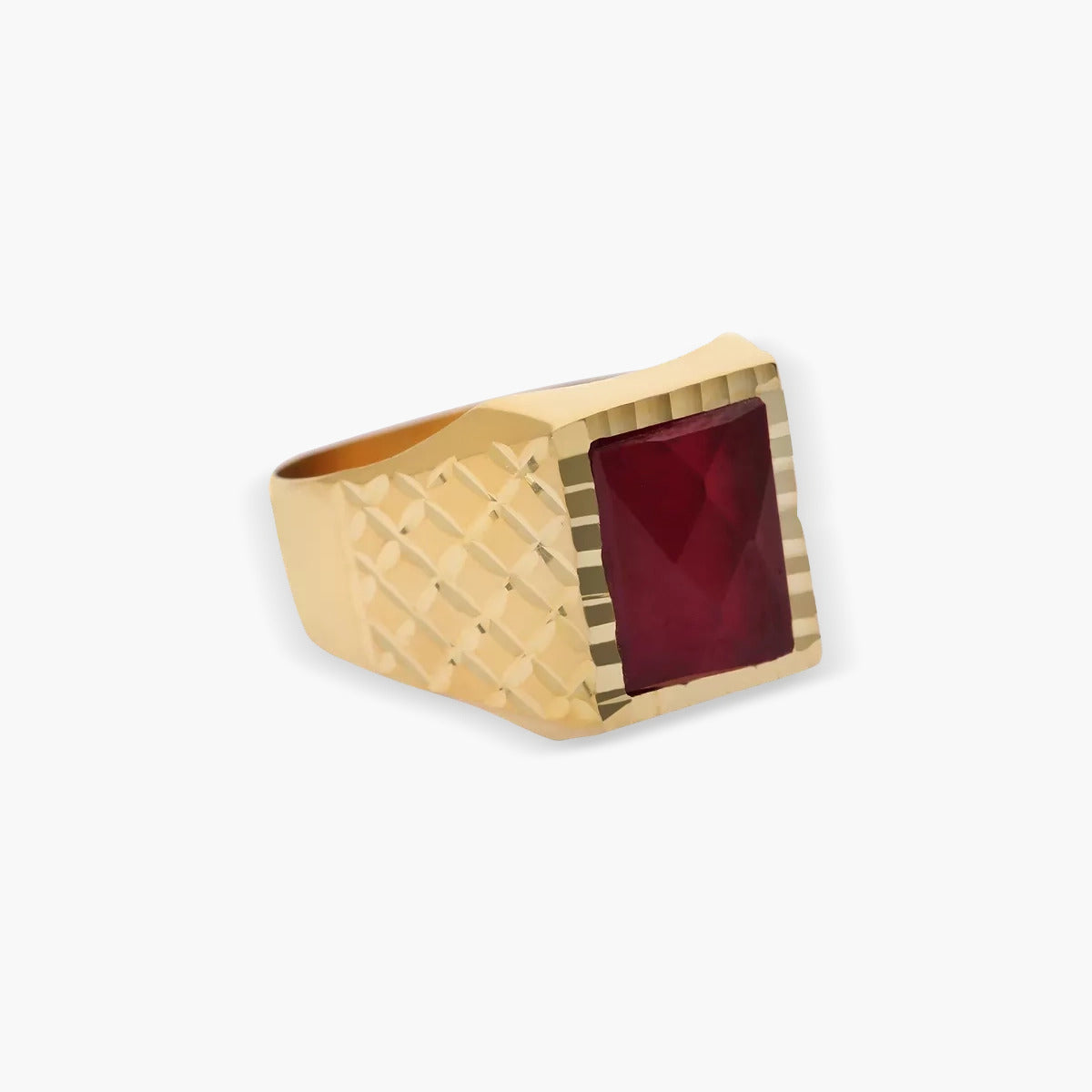 Sello hombre rectangular de oro 18K rubí