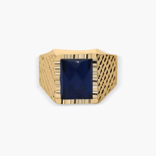 Sello hombre rectangular de oro 18K zafiro