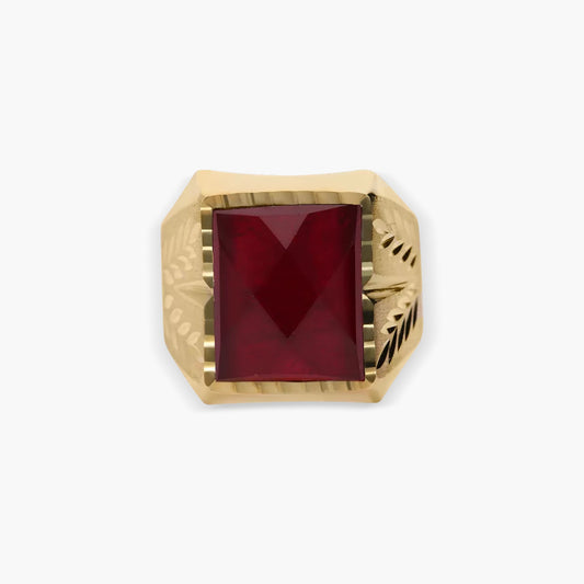 Sello hombre rectangular dibujo doble espiga de oro 18K circonita cúbica