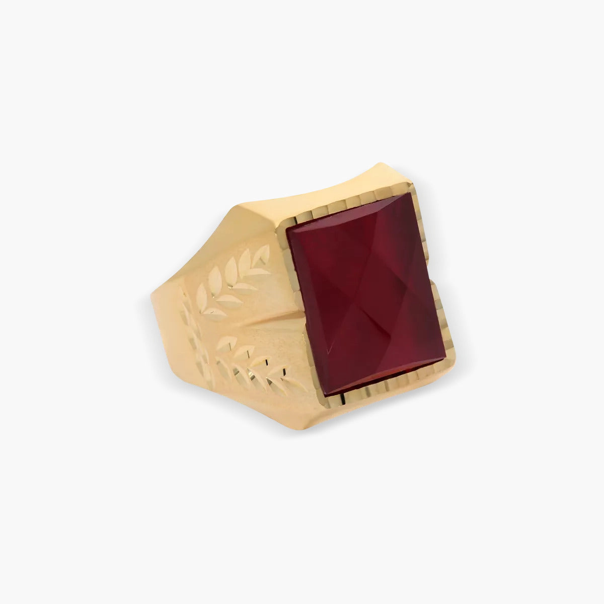 Sello hombre rectangular dibujo doble espiga de oro 18K circonita cúbica
