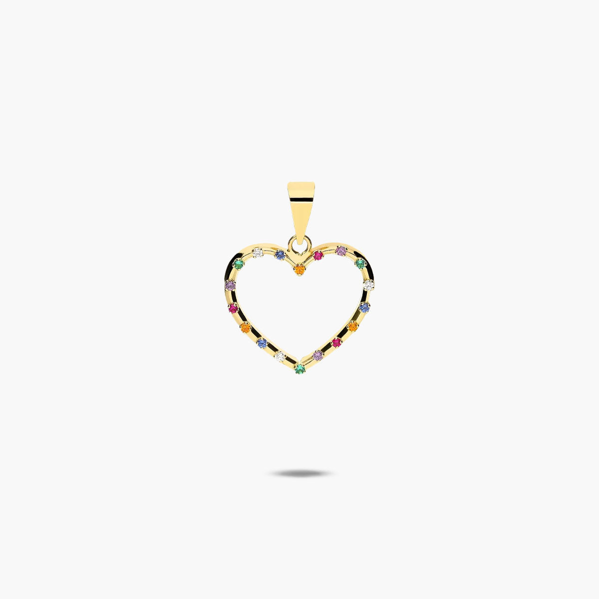Colgante silueta corazón de oro 18K circonitas multicolor 14 mm