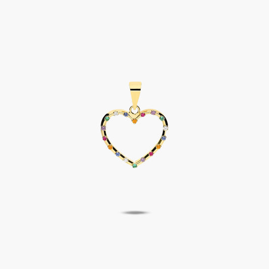 Colgante silueta corazón de oro 18K circonitas multicolor 14 mm