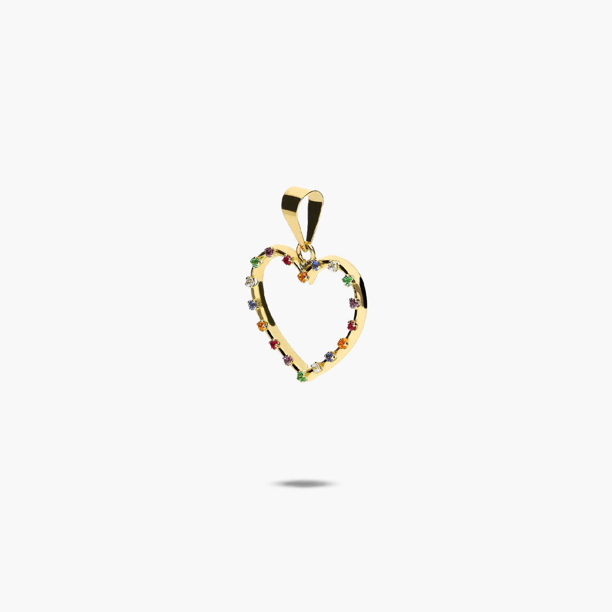 Colgante silueta corazón de oro 18K circonitas multicolor 14 mm