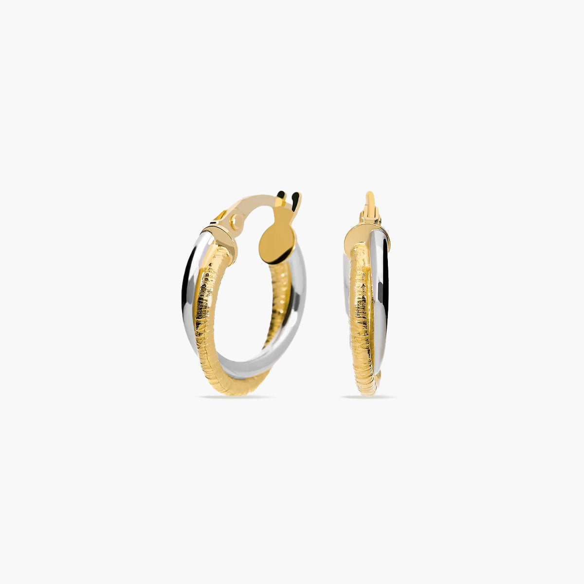 Pendientes de aro doble tubo de oro bicolor 18K 15 mm