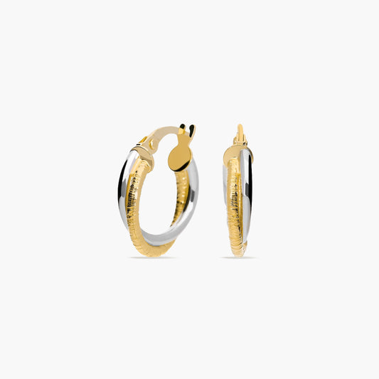 Pendientes de aro doble tubo de oro bicolor 18K 15 mm