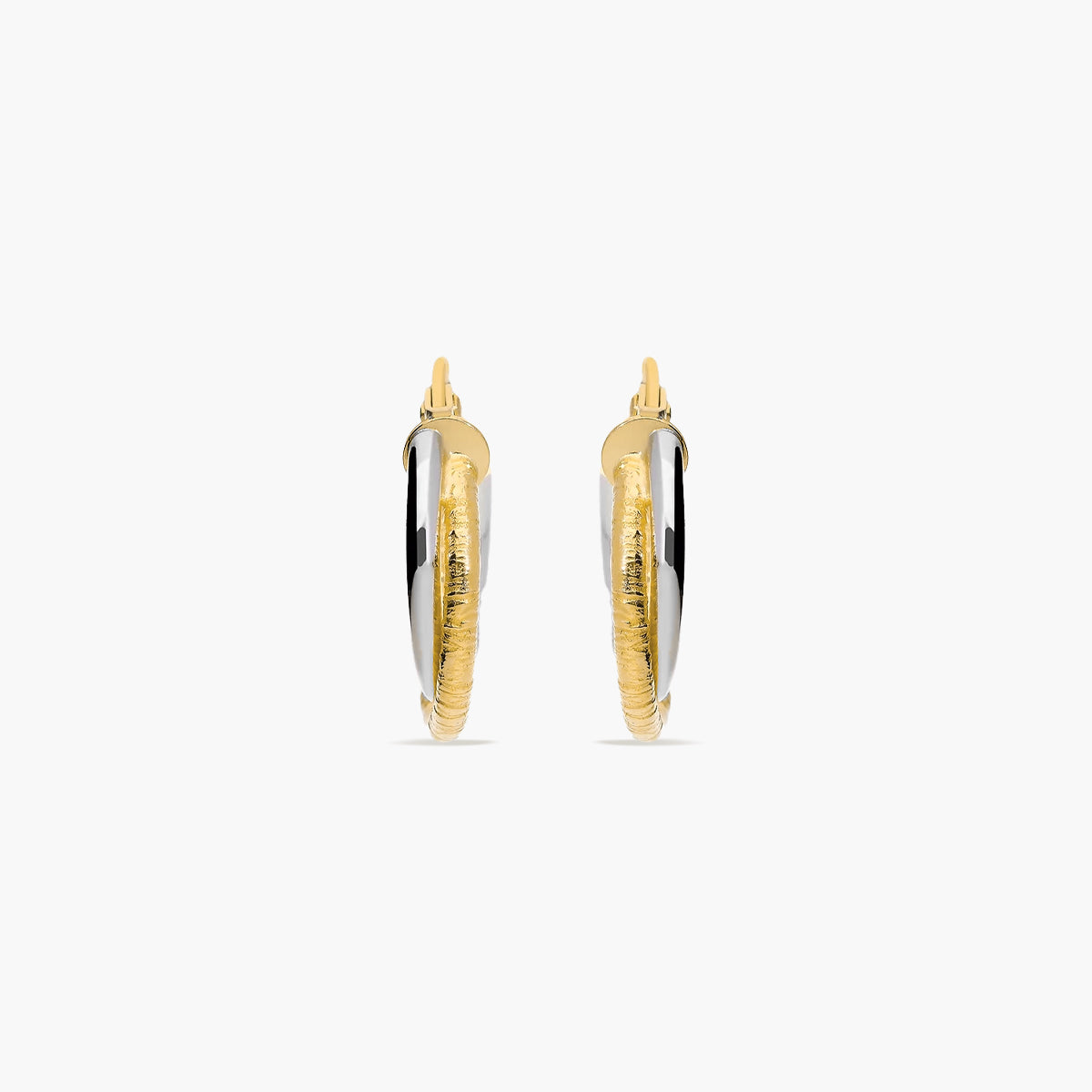 Pendientes de aro doble tubo de oro bicolor 18K 15 mm