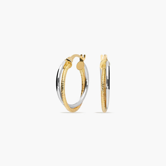 Pendientes de aro doble tubo de oro bicolor 18K 20 mm