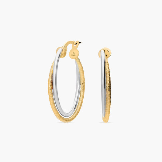 Pendientes de aro doble tubo de oro bicolor 18K 25 mm