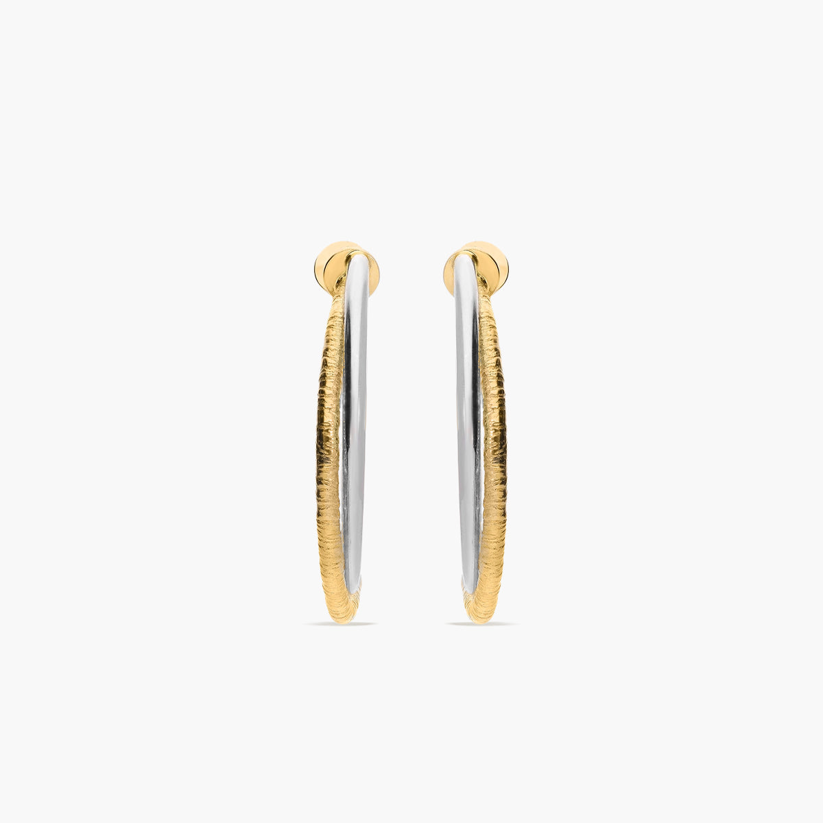 Pendientes de aro doble tubo de oro bicolor 18K 25 mm