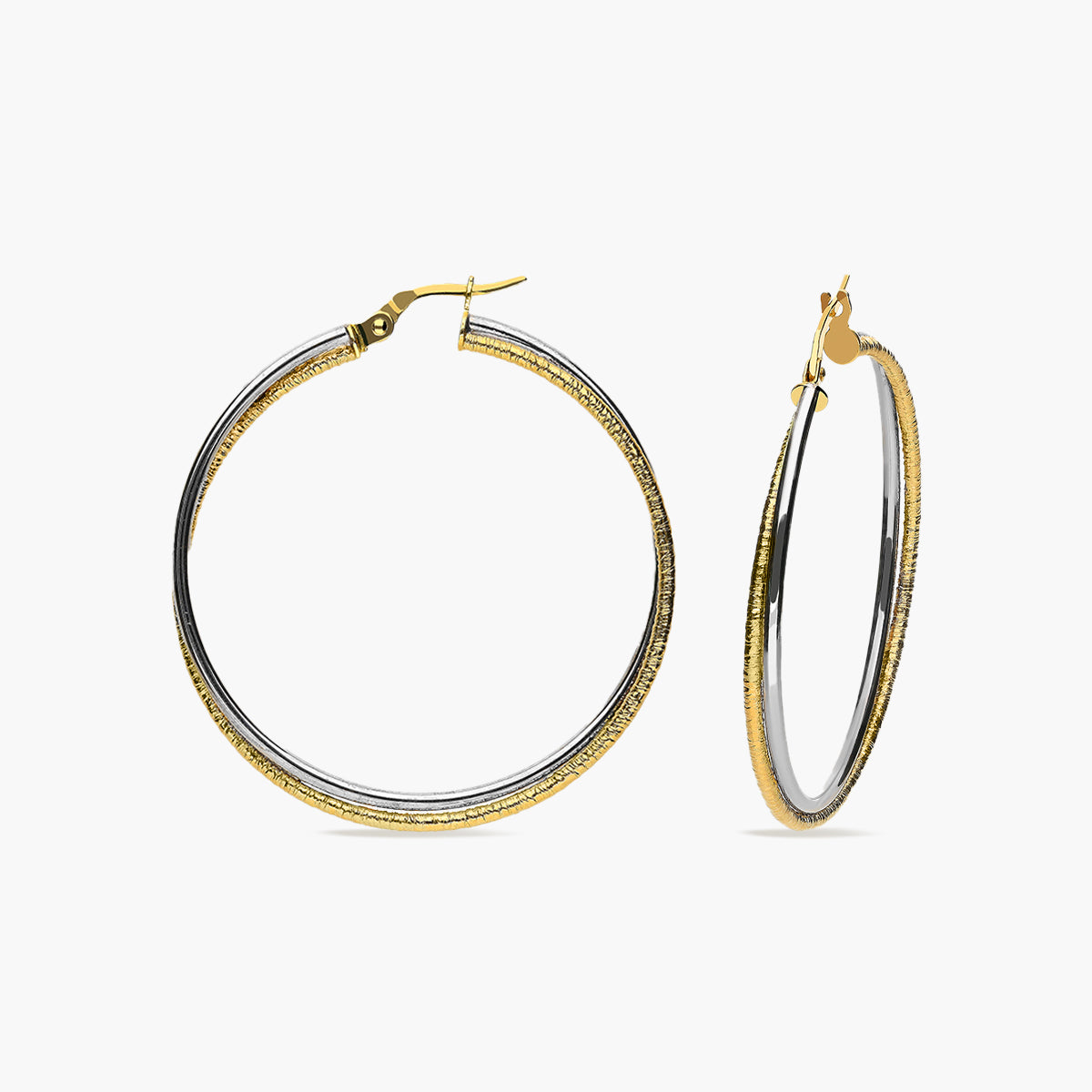 Pendientes de aro doble tubo de oro bicolor 18K 35 mm