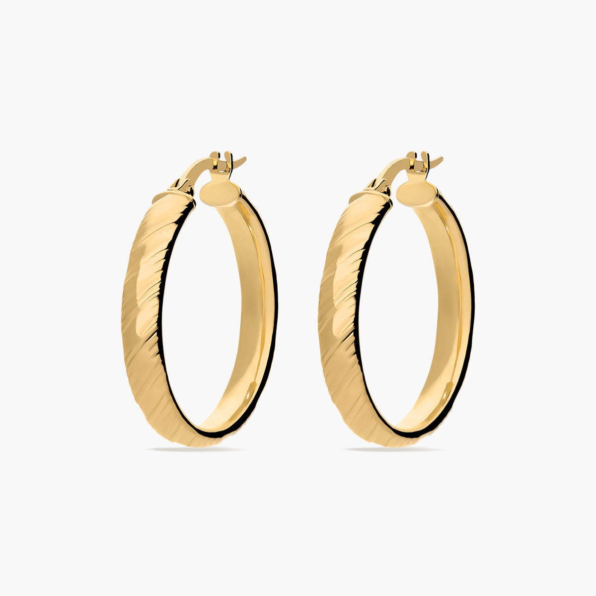 Pendientes de aro media caña rayado de oro 18K 25 mm