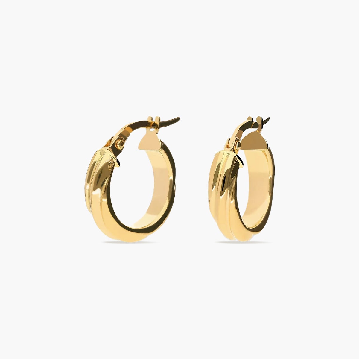 Pendientes de aro media caña rizado de oro 18K 15 mm