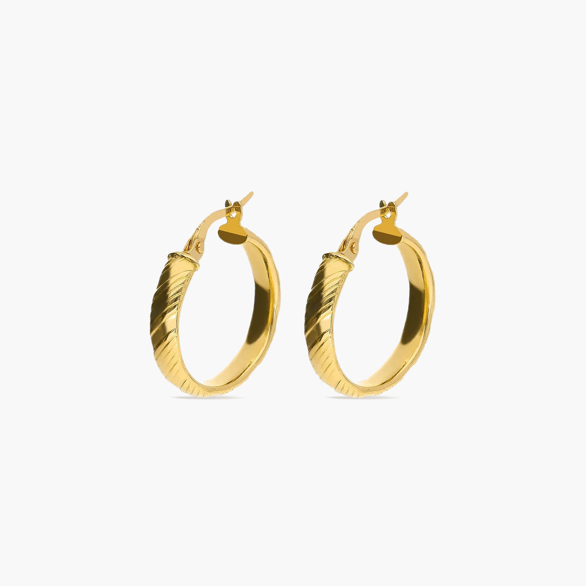 Pendientes de aro media caña rayado de oro 18K 20 mm