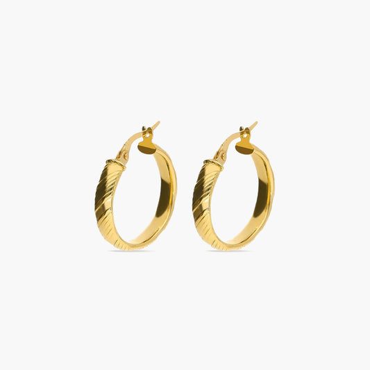 Pendientes de aro media caña rayado de oro 18K 20 mm